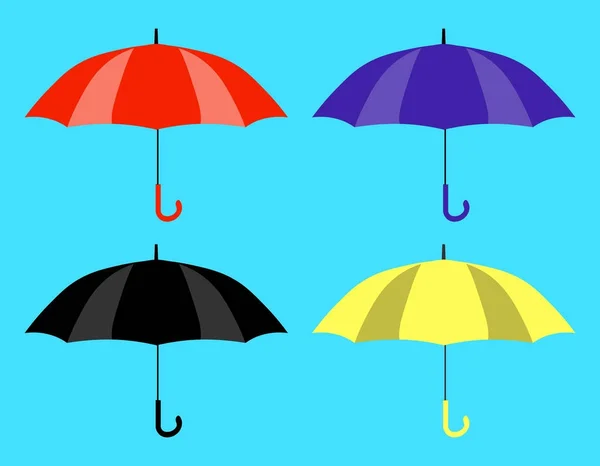 Набір значків парасольок. Жовті, чорні, червоні та фіолетові парасольки. Плоский дизайн Ілюстрація — стокове фото