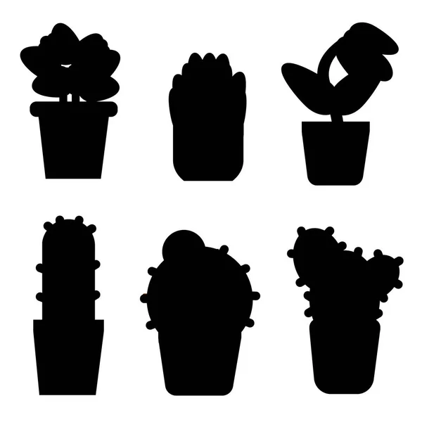 仙人掌和花卉的类型图标集。基于白色背景的 web 隔离的简单样式矢量图标 — 图库矢量图片