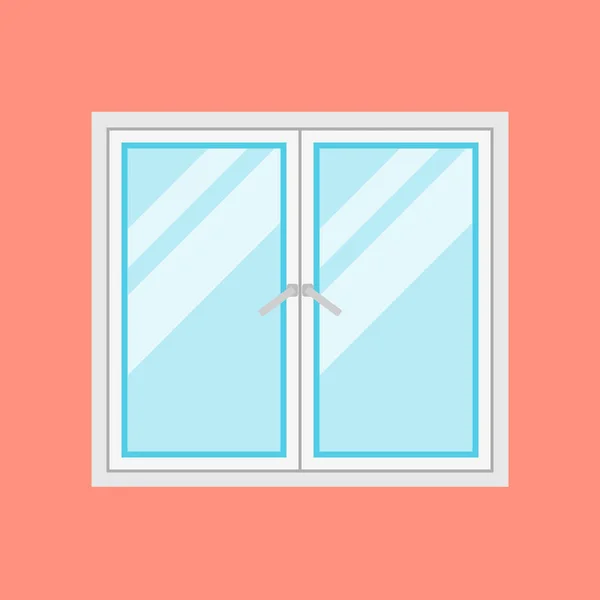 Moldura de janela branca tradicional isolada no fundo laranja. Elemento de janela vetorial plano fechado de arquitetura e design de interiores . — Vetor de Stock