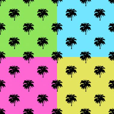 Palmiye ağaçları ayarla üzerinde arka plan - sorunsuz palmiye ağacı desen arka plan renkleri. Hawaiian Tekstil.