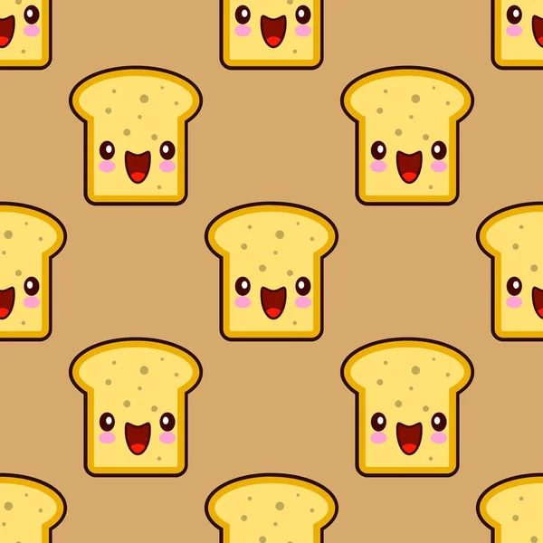 Schattig Toast brood voor ontbijt smiley kawaii cartoon karakter naadloze patroon op de achtergrond. Platte ontwerp illustratie — Stockfoto