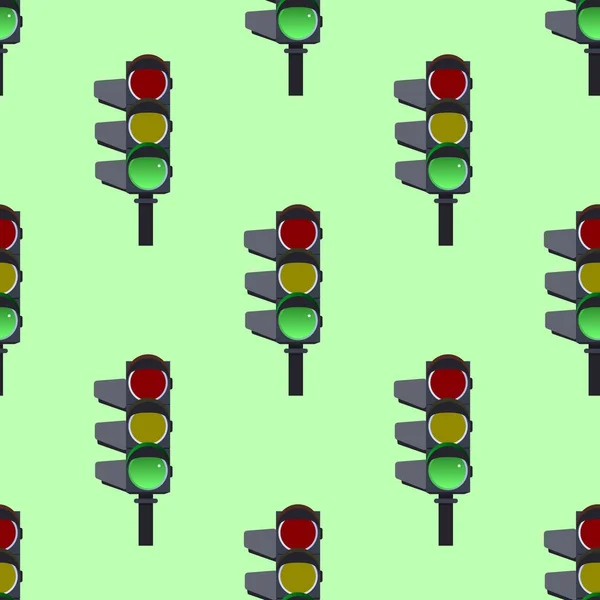 緑の背景のフラット デザインの緑の交通信号のシームレス パターン — ストック写真