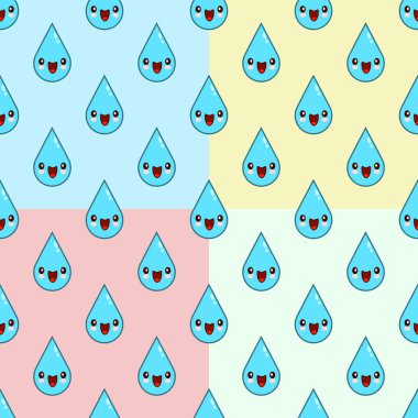 Sevimli çizgi film su damla beyaz arka plan düz tasarım illüstrasyon karakterlerde Seamless Modeli