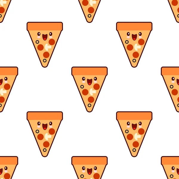 Seamless pattern with pizza patches cute fast food kawaii characters on white background. Flat design — Stock Photo, Image