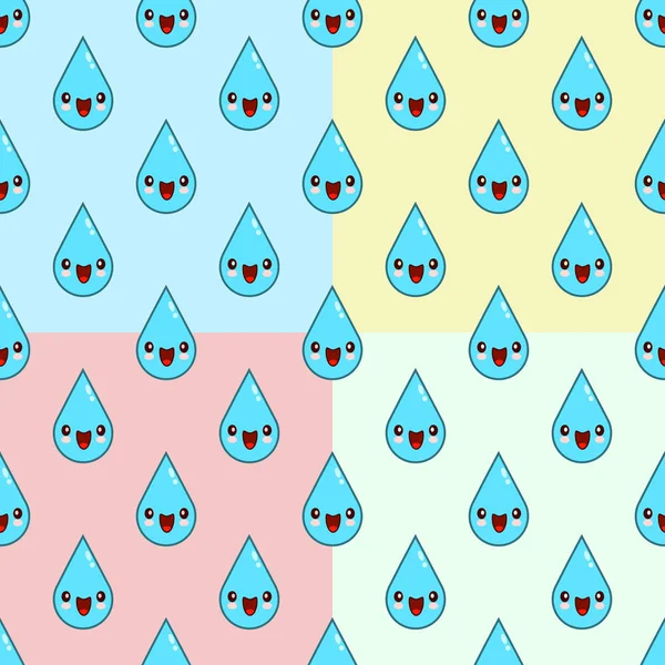 Cute Cartoon water drop characters Seamless Pattern on white background Flat design  Illustration