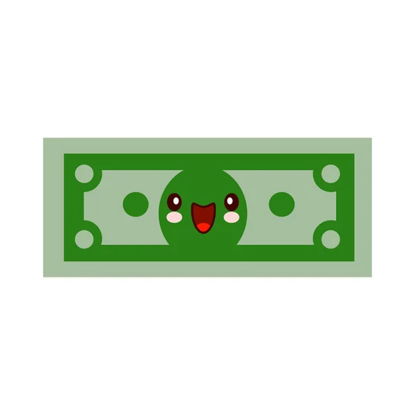 Cartoon money character smiling kawaii face. Self-confident green dollar in flat style. Financial strength concept. Vector illustration — Stock Vector
