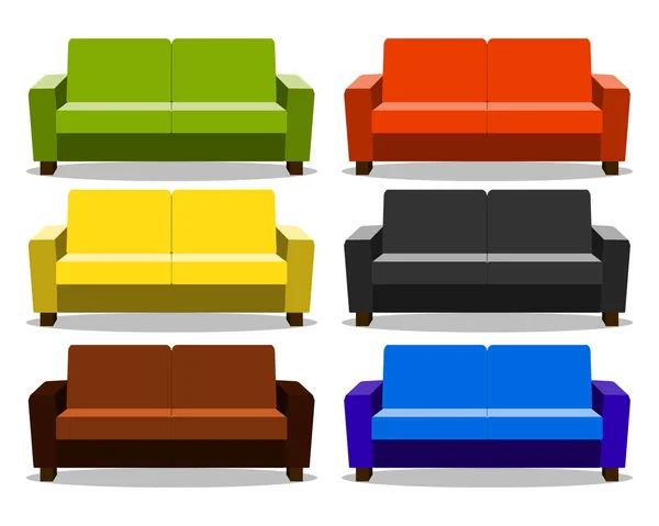 Interieur met realistisch lounge, bankstel bank, sofa, Ottomaanse pictogram instellen Bank realistische cartoon geïsoleerd op een witte achtergrond. Objecten voor interieur illustratie — Stockfoto