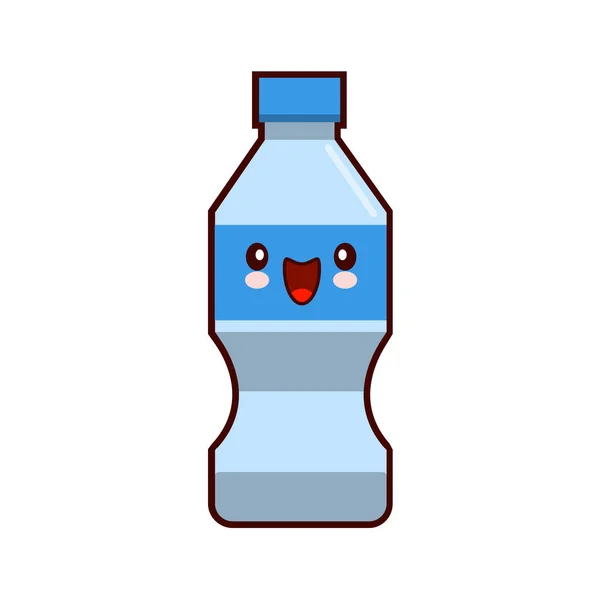 Vettore del carattere del fumetto Kawaii della bottiglia di plastica dell'acqua isolato su sfondo bianco Illustrazione vettoriale di progettazione piatta — Vettoriale Stock
