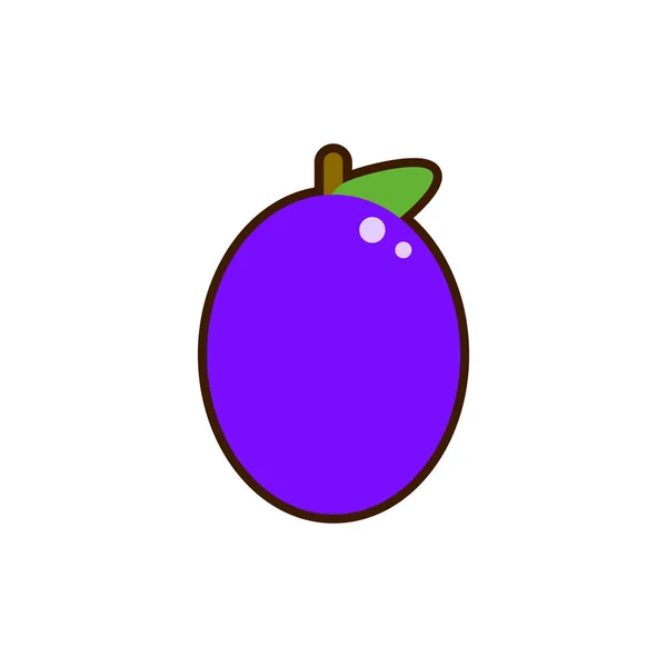 Plum met blad pictogram dunne lijn voor web en mobiel, moderne platte ontwerp. Vector donker grijs pictogram op lichte grijze achtergrond. — Stockvector