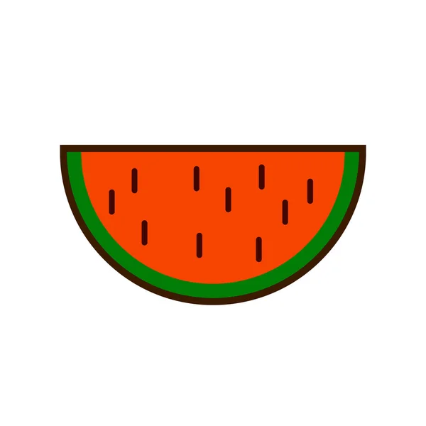 Potongan buah semangka atau penampang dengan ikon vektor seni warna rata benih - Stok Vektor