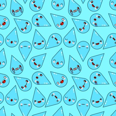 Çizgi film sevimli karakterler kawaii mavi su gülümseyen Dikişsiz desen bırakır. Düz tasarım