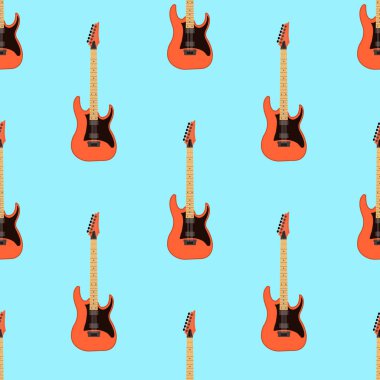 Açık mavi renkli kesintisiz elektrik gitar desen. Müzik enstrümanı. Düz tasarım illüstrasyon