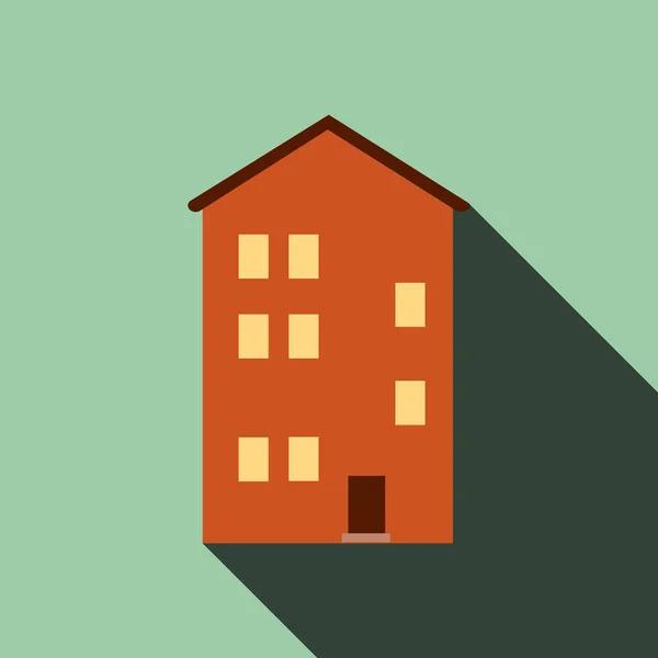 Gebouw huisje met lange schaduw, platte ontwerp — Stockfoto