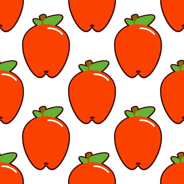 Manzanas. Patrón sin costuras con manzanas rojas en blanco. Fondo de fruta Diseño plano Vector Ilustración — Vector de stock