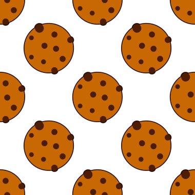 Sorunsuz çerezleri desen. Beyaz arka plan üzerinde düz stil vektör çizim. Çikolatalı kurabiye.