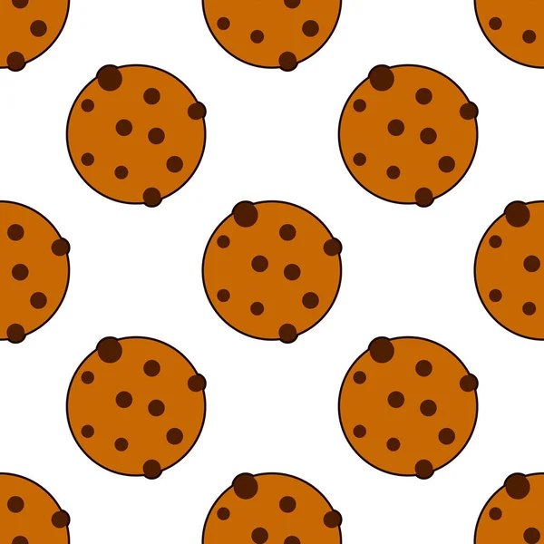 원활한 쿠키 패턴입니다. 흰색 바탕에 평면 스타일 벡터 일러스트입니다. 초콜릿 칩 쿠키. — 스톡 벡터