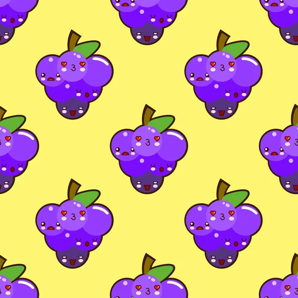 Bunch of purple grapes seamless pattern with a happy laughing face on yellow background. for wallpaper and textile,  illustration — Stock Photo, Image