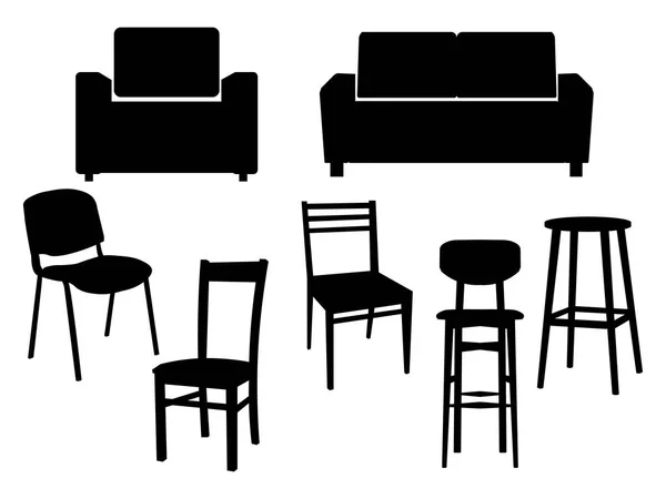 Collezione silhouette nera di sedie icona mobili interni Poltrona in stile antico. illustrazione piatta — Foto Stock