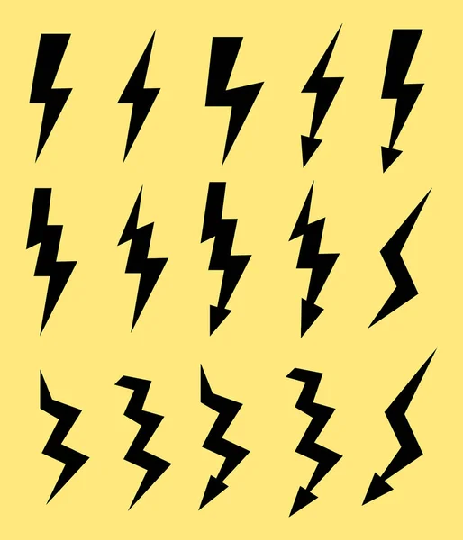 Ensemble d'icônes représentant un éclair, une foudre ou un orage. Convient pour les panneaux de tension, d'électricité et de puissance. Illustration — Photo
