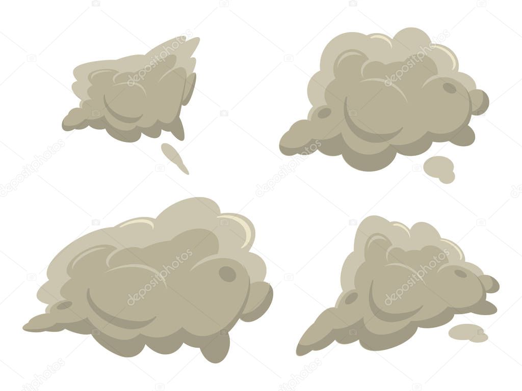 Fog or smoke after exposion set. Cartoon flat simple gradient style vector illustrations. Best for game kid comic design.
