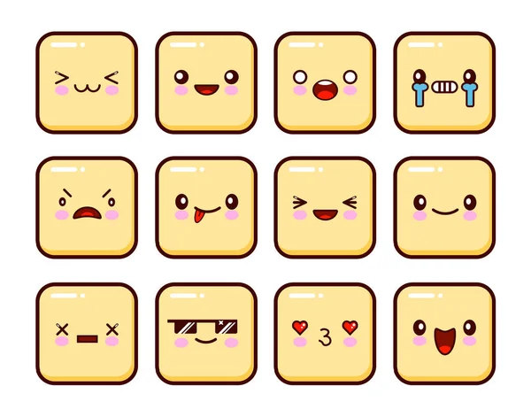 Grande serie di emozioni gialle. Emoji per il Web. Rabbia e compassione. Risate, lacrime. Sorridi tristezza sorpresa. Felicità paura . — Vettoriale Stock