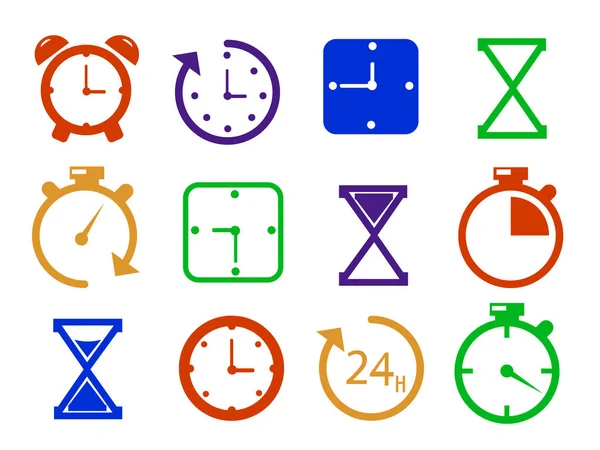 Піктограми часу і годинника на білому тлі. Векторні ілюстрації . — стоковий вектор