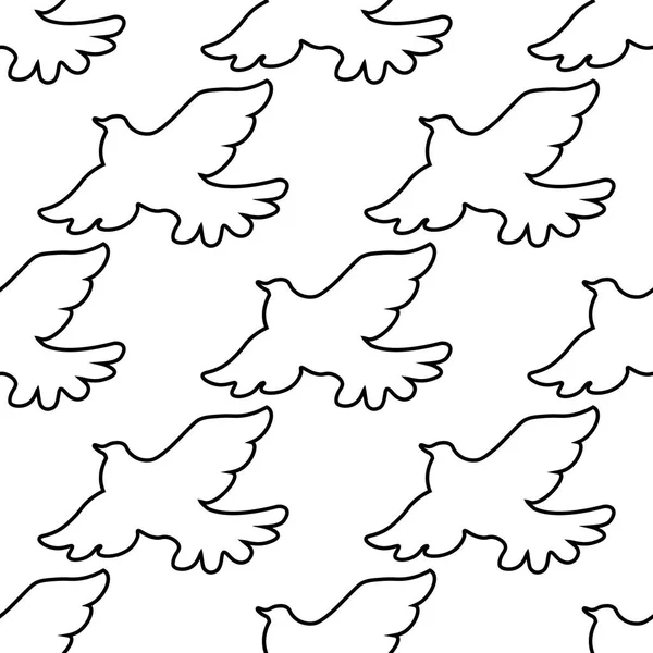 Silhouettes bleues sans couture de motifs d'oiseaux volants avec vol envolée de colombes sur fond blanc. Peut être utilisé comme papier peint ou conception de thème de religion — Image vectorielle