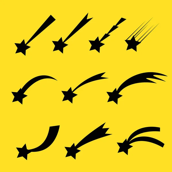 Vallende sterren vector set. Shooting stars geïsoleerd van de achtergrond. Iconen van meteorieten en kometen. Vallende sterren met verschillende staarten. — Stockvector