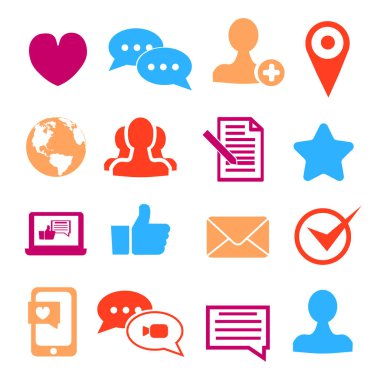 Simgeler sosyal ağ ve topluluk siteleri için ayarlayın. Düz vektör çizim