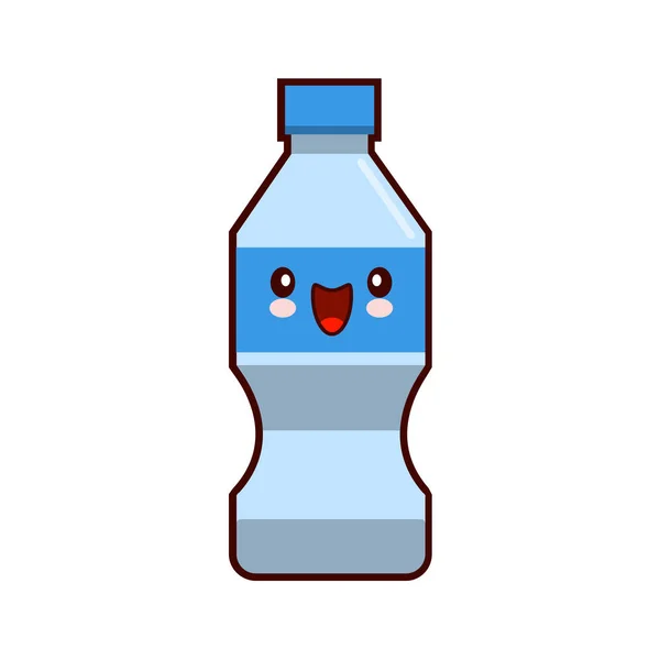 Water Plastic Bottle Cartoon Kawaii Character Isolated On White Background Flat Illustration — Stock Photo, Image