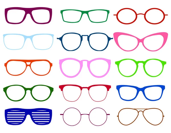 Gafas ilustración conjunto colorido. símbolo de verano. Set de gafas para el diseño de viaje. Ilustración plana —  Fotos de Stock