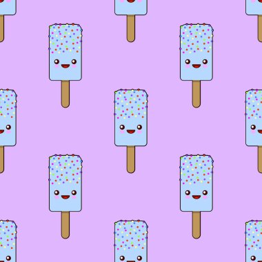 Komik çizgi film karakterleri dondurma gözler pembe göz kırpıyor ile şirin seamless modeli. Düz illüstrasyon