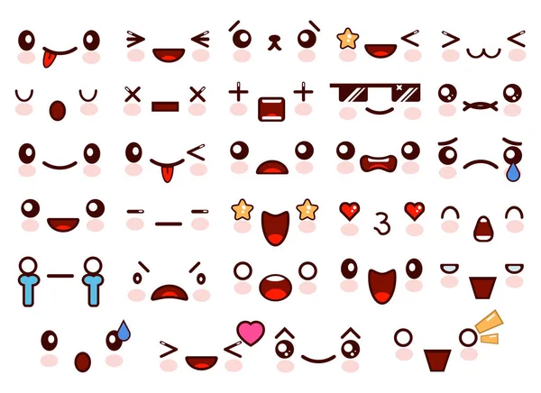 Set von niedlichen kawaii emoticon Gesicht und süß. Sammlung emoticon manga, cartoon-stil. flache Abbildung — Stockfoto