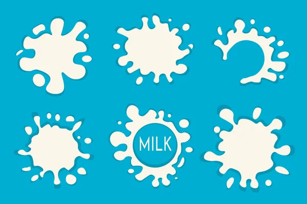 Mjölk splash uppsättning etiketter. Vit mjölk stänk. Stänk- och blot kit. Flat Illustration — Stockfoto