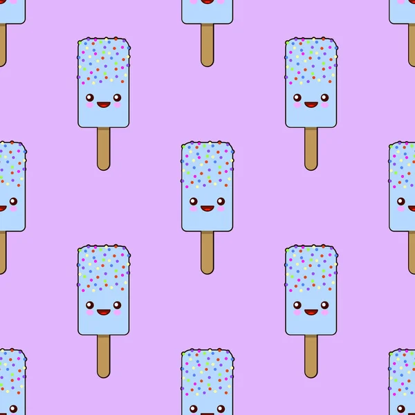 Cute seamless pattern with funny cartoon characters of ice cream winking eyes on pink background. Flat illustration