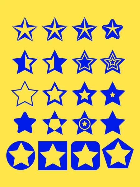 Pentagonal colección estrella azul de cinco puntos en elementos de diseño de icono de emblema de fondo amarillo, ilustración — Foto de Stock