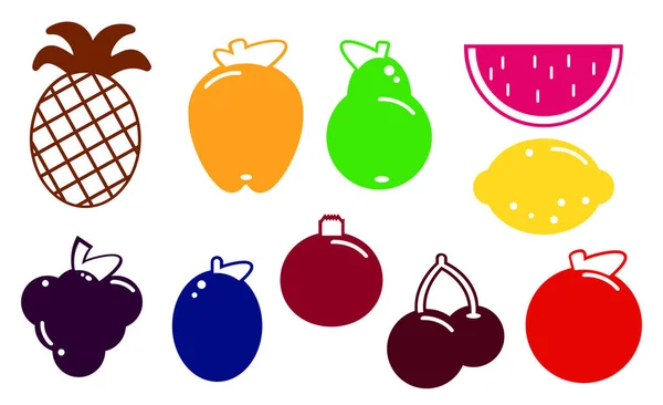 Conjunto de iconos de frutas y bayas de diseño plano vectorial. ilustración — Archivo Imágenes Vectoriales