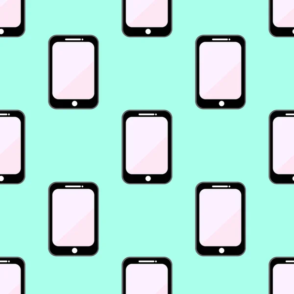 Naadloze patroon met cellphone op een lichtgroene achtergrond. mobiele platte vectorillustratie — Stockvector