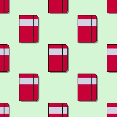 Kırmızı Notebook düz vektör çizim ile sorunsuz okul desen