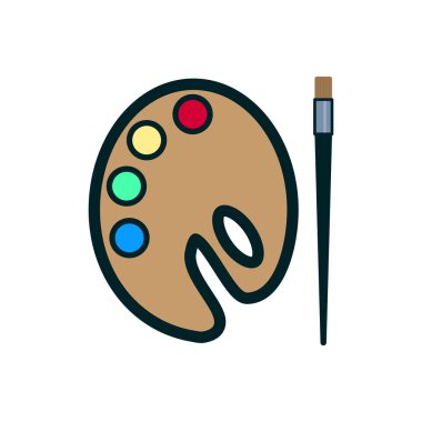 Fırça paleti simgesi beyaz arka plan düz tasarımı vektör çizim ile boyamak