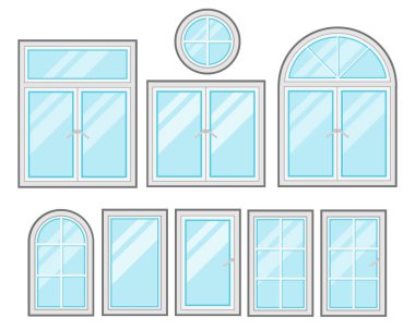 Beyaz arka plan üzerinde izole Windows düz çizgi film seti. İç öğeleri. Vektör çizim