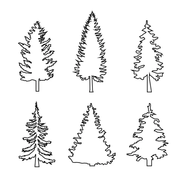 Ensemble de conifères, pin élément de conception de la nature, icône de ligne Conception plate Illustration vectorielle — Image vectorielle