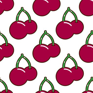 Beyaz arka plan duvar kağıdı illüstrasyon gıda seamless modeli kiraz meyve