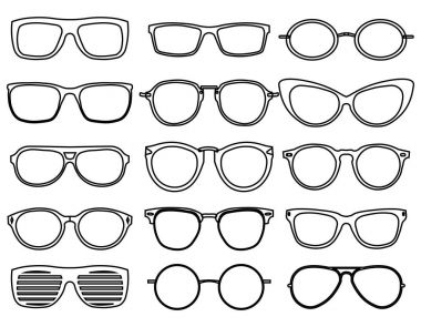 Satır simgeler gözlük. Giyim moda gözlük, optik tasarım sunglass, Aksesuar nesne, vektör çizim