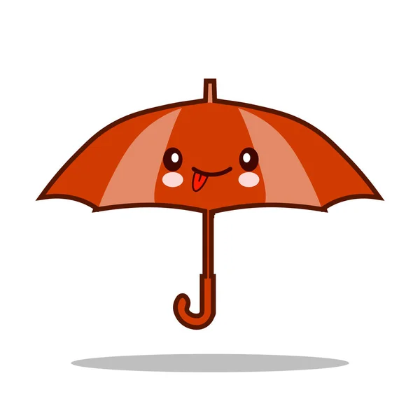 Bonito e engraçado personagem guarda-chuva vermelho aberto com rosto humano sorridente feliz ilustração vetorial isolado no fundo branco. mascote, elemento de design — Vetor de Stock