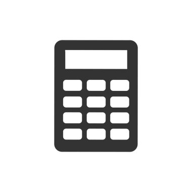 Hesap makinesi simge vektör. Tasarruf, mali işareti üzerinde izole beyaz, ekonomi kavramı, grafik tasarım, Web sitesi, kullanıcı arabirimi için Trendy düz stil.