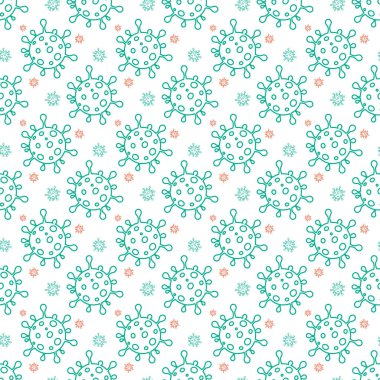 Beyaz arka planda yeni Coronavirus 2019-nCoV 'un örnekleriyle kusursuz desen. NCoV COVID Çin virüsünün soyut modeli. Koronavirüs salgını deseni.