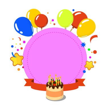 Doğum günü kartı için şablon ve mesaj için yer. balon ve konfeti arkaplan EPS
