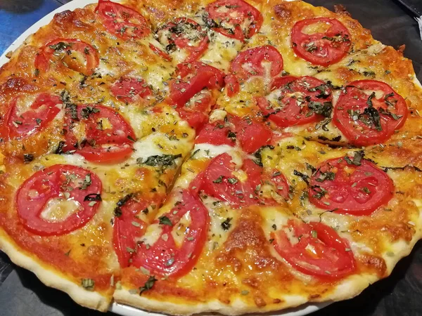 Pizza Margarita Prato Italiano Com Queijo Tomate Ervas — Fotografia de Stock
