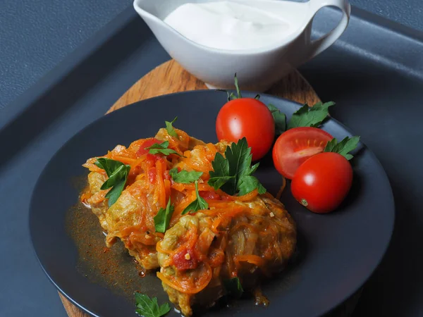 Kohlrouladen Mit Fleisch Reis Und Gemüse Gefüllte Pekinger Kohlblätter Mit — Stockfoto